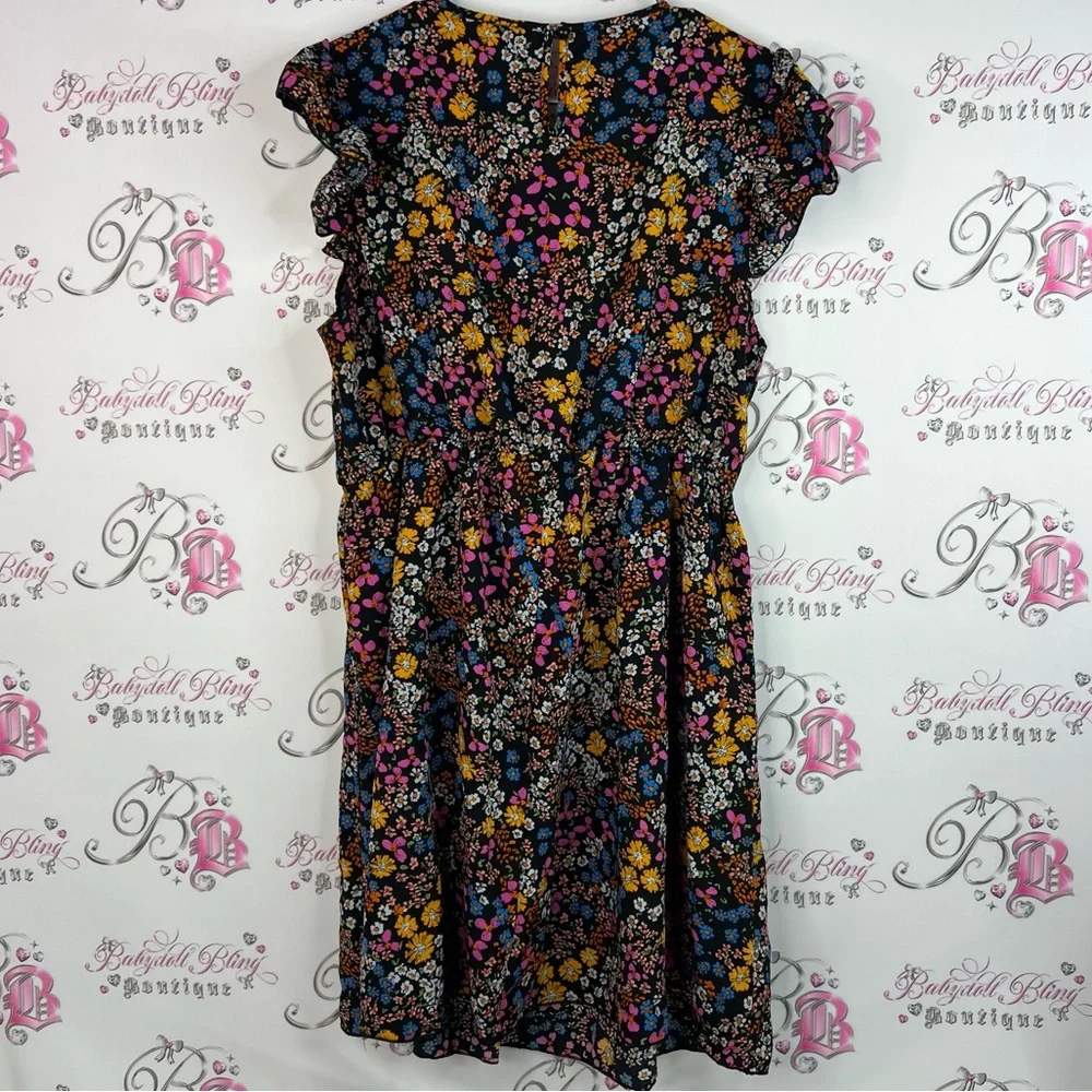 SHEIN curve dress flowers rainbow 🌈 ruffle hem Multicolor Floral Dress - Picture 2 of 10